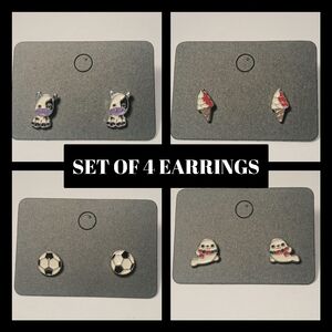 Adorably Sweet, Nickel-Free Stud Earrings, Lot Of 4 Pairs: 🐮 ⚽🍦🦭